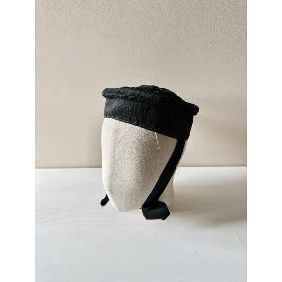 Vintage Black Woven Ribbed Straw Faille Grosgrain Chin Strap Juliet Hat - Picture 2 of 13